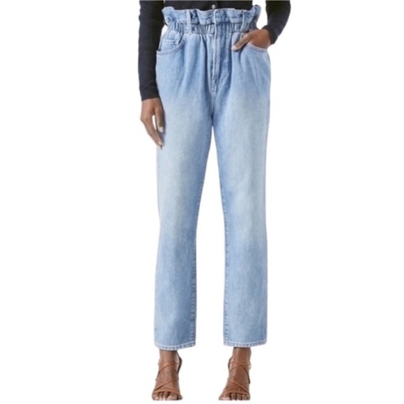 FRAME Meridian Paperbag Elastic Waist High Rise Straight Jeans - Picture 1 of 5